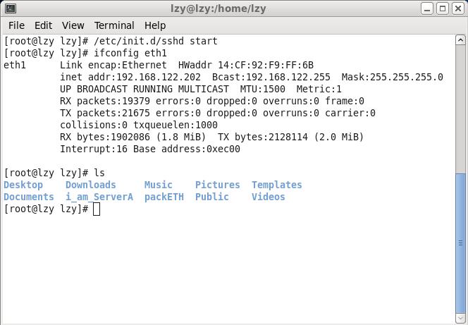 ( 三 ) 实验结果以及现象描述 1.Host 登陆 ServerA: Host( 主机名为 lee): 登陆 ServerA: 1. 观察到主机名由 lee lzy 2.