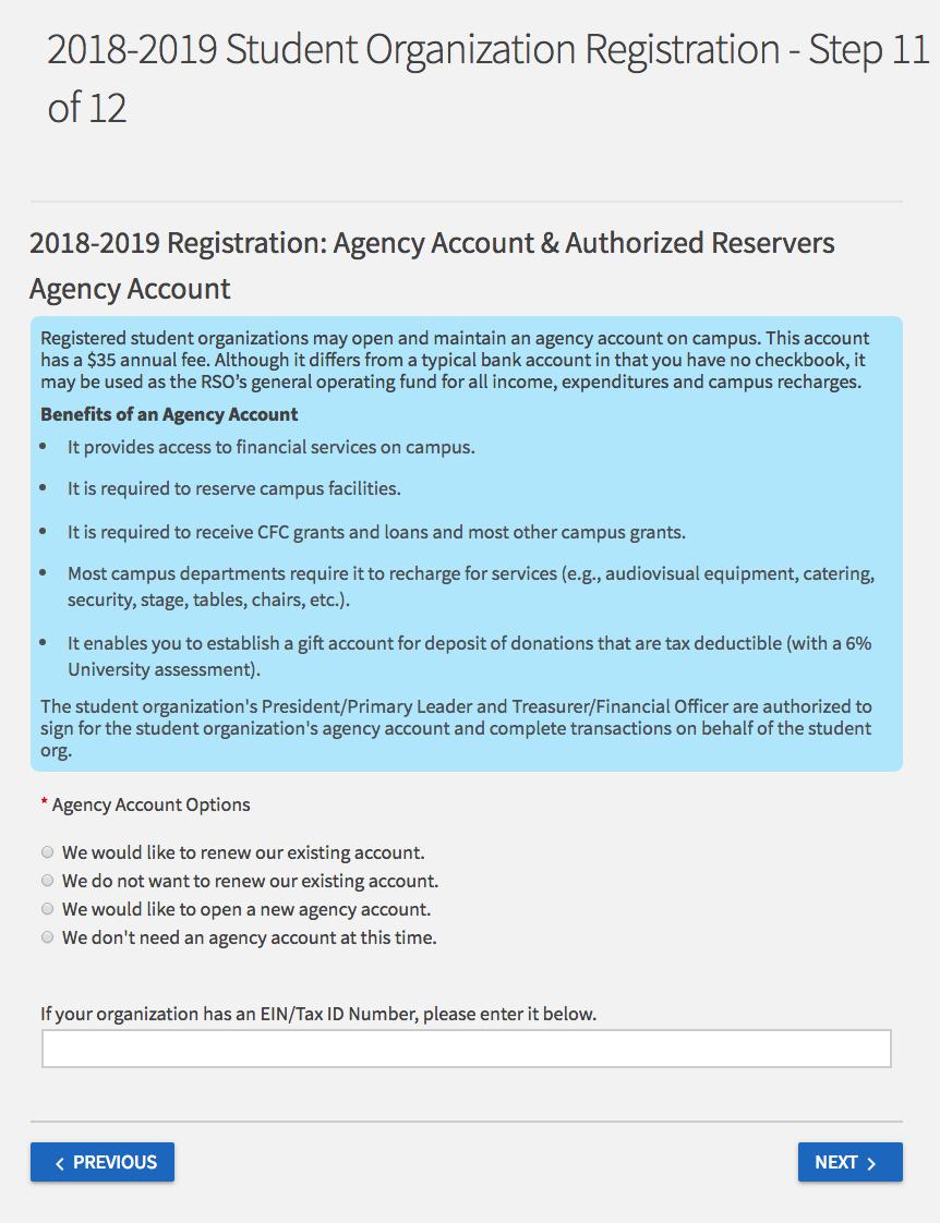 Indicate whether or not you would like to renew, open, or don t need an Agency Account. Please note that you can always open an Agency Account any time during the school year.