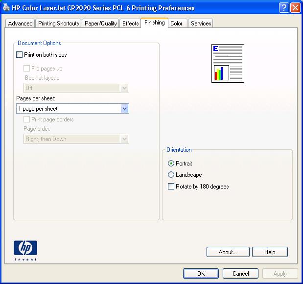 Select page orientation Select page orientation Open the printer driver, and click the Finishing tab.
