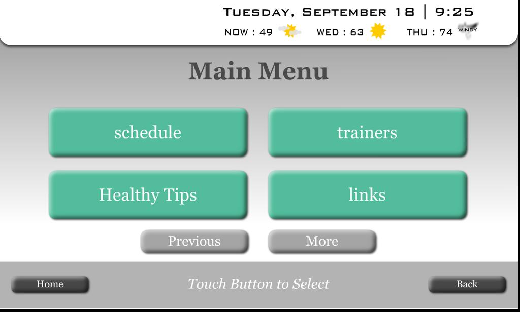Navigating your touch screen set up can be followed from the main page in a step by step process.