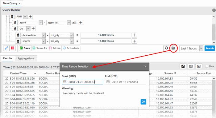 Now that you have configured and saved an event query, the next step is to run it. Select an event query from the left. Select the period for which you want to run the query.