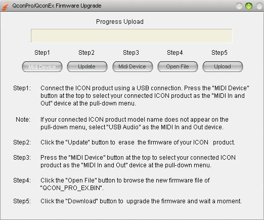 imap Qcon Pro software panel Firmware Upgrade button Click this button to enter into the firmware upgrade window for Qcon Pro. Please refer to P. for the firmware upgrade procedure.