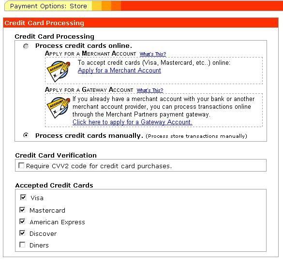4. In the Change Store screen click Payment Options. The following screen is displayed: 5. Fill out the desired options and fields in this screen.