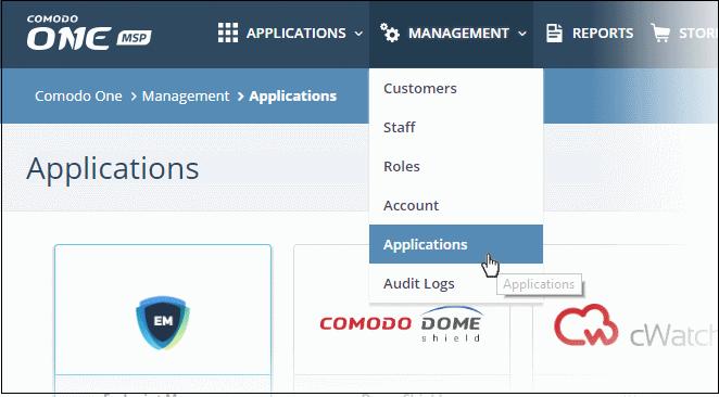 Your licensed applications are shown as tiles: Click the 'Comodo Dome Antispam MSP' tile Open the 'subscriptions' tab All
