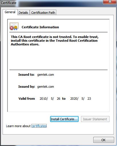 4. Click Install Certificate and follow the steps to finish the installation.