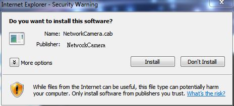 Installing the Plug-In For the initial access to the camera in Windows, the web browser may prompt the administrator for permission to install a new plug-in for on Internet Explorer.