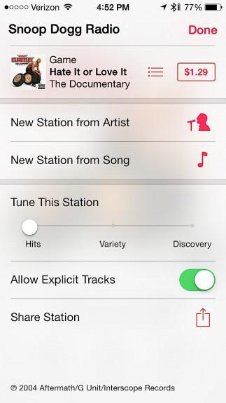 Listen to Explicit itunes Radio & Discover Music If you use the new free itunes Radio app inside of the Music app you will notice that by default stations do not play songs with explicit lyrics.