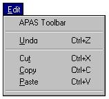 Exit Selected to EXIT the TRIM program and return to the Microsoft Windows program manager. EDIT COMMAND MENU APAS Toolbar Selected to toggle on/off the APAS toolbar.