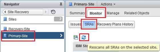 1. Click Sites and then select the protected site. Then click the Monitor tab and then click SRAs.