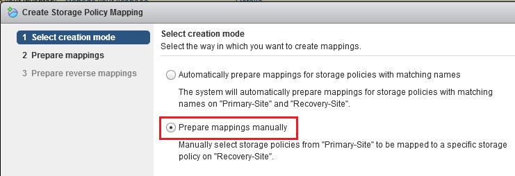 recovery site according to the storage policies that is mapped to on the recovery site.