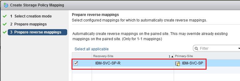 mapping for the storage policies and click Finish to create bidirectional storage policy mappings.