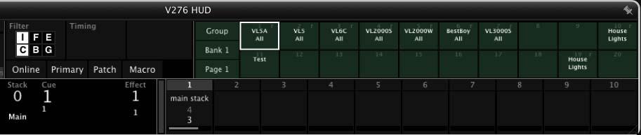 + The Palette buttons, available on the V276 console front panel, can be used in conjunction with the V276 HUD palette.