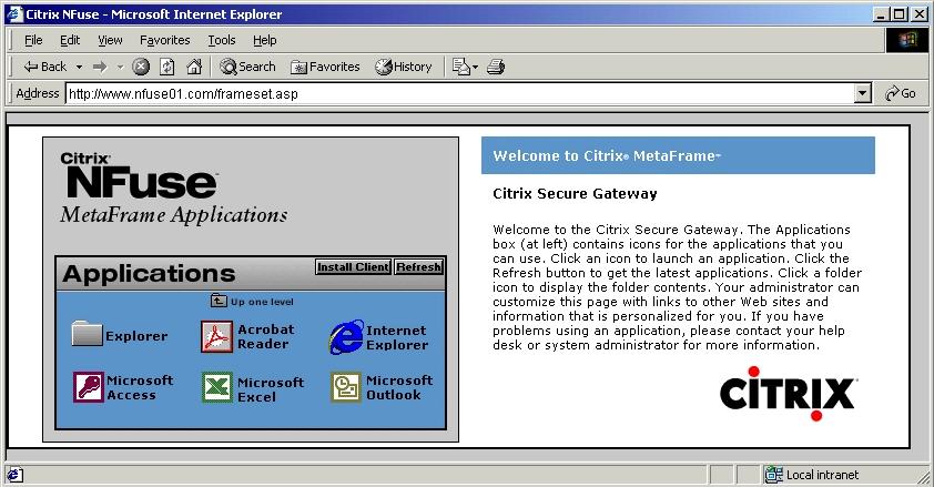 Chapter 3 Installation 21 " Install NFuse Extensions 1. Run the csg_nfe.msi on the NFuse Web server. Follow installation prompts to completion. 2. The NFuse Extensions Configuration utility is launched.