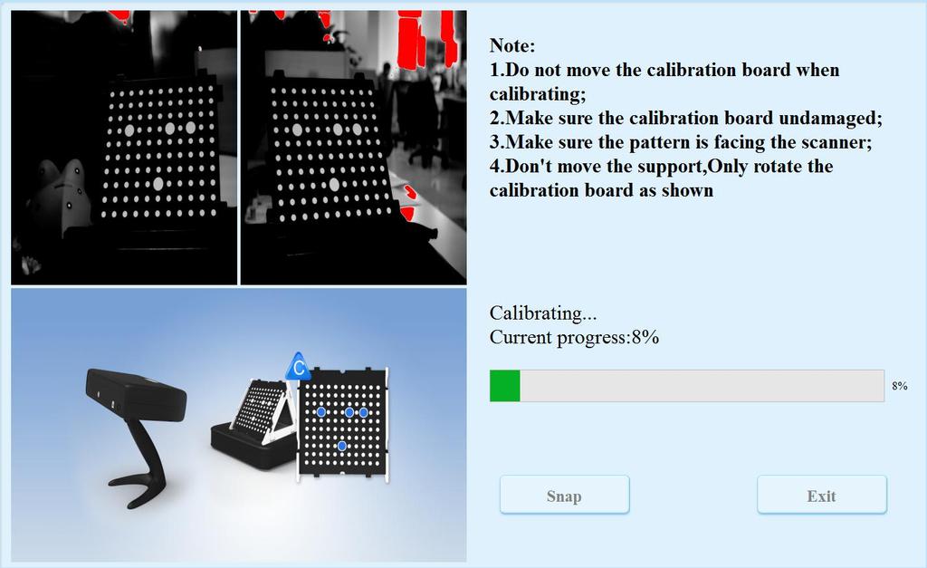 When calibration is finished, the software will close the calibration window automatically and enter