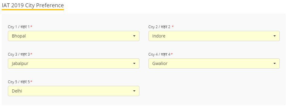 Below is an example of the selected city preferences: Next, select the IISERs in the decreasing order of your preference.