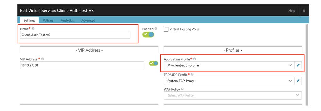 Associating Application Profile with Virtual Service 1. Navigate to Applications > Virtual Service, select the desired virtual service.