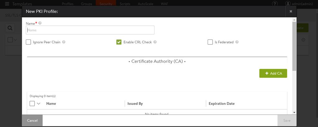 3. Select Add CA, and click on Upload Certificate