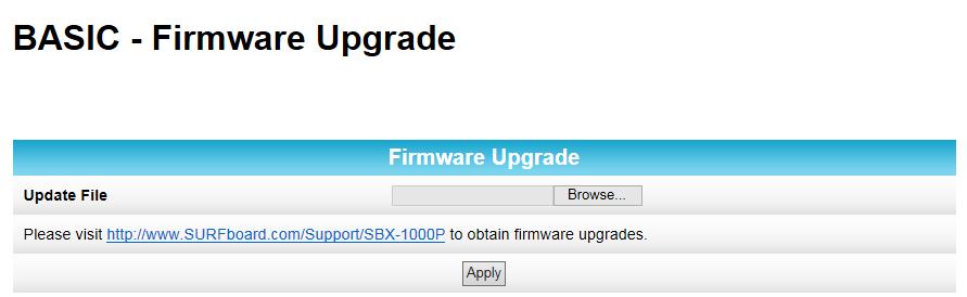 Chapter 4: Managing Your Network Extender 2. Click Basic from the configuration screen and select Firmware Upgrade from the drop-down menu. 3. Click Browse to locate the new firmware file. 4. Select the new firmware file and click Open.