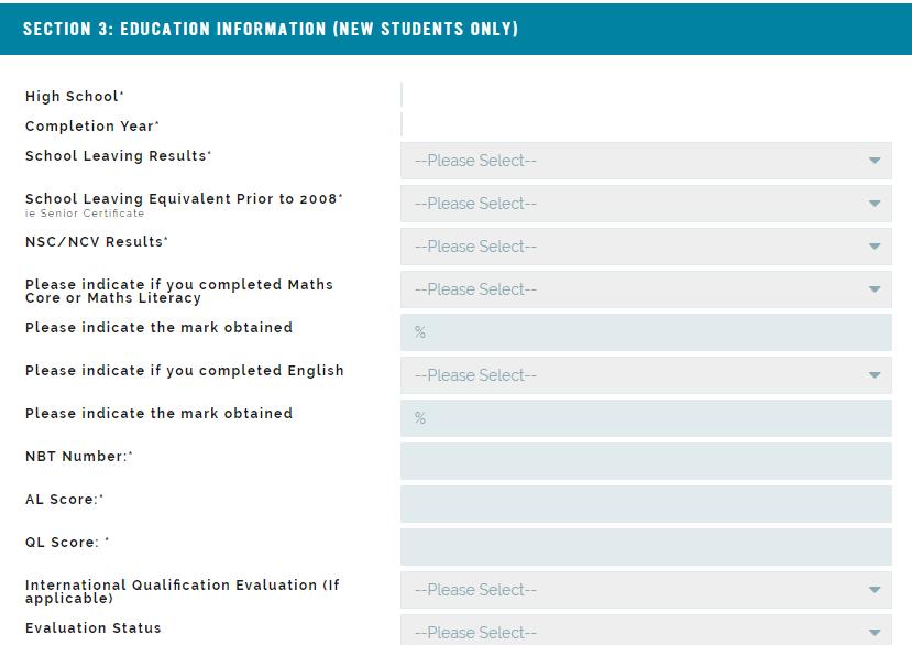 The EDUCATION Page Section 3 The Education page requires that you complete your