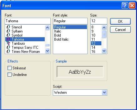 Font Dialog Box will open From here, the font, style, and size can be