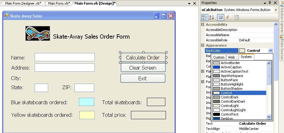 Build the User Interface Include different fonts Setting the font for the form sets the font for all objects contained by the form