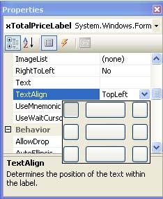 Aligning the Text In a Control Select the control to align Select the down-arrow in the TextAlign property in the Properties Window Choose the desired position for the alignment o Upper Left o Upper