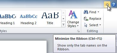 or Click on Parts of the Word window The Ribbon The Ribbon is organized into Tabs labeled: File, Home, Insert, Page Layout, References, Mailings, Review, View, Mathematics Click on a Tab to reveal