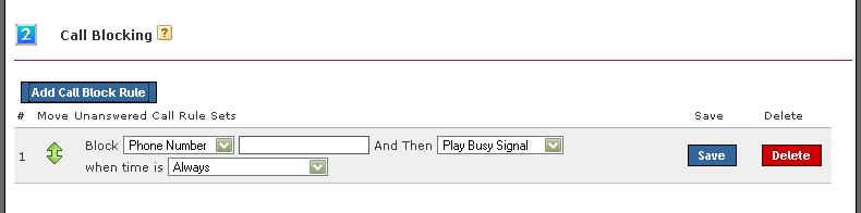 Click on the Add Call Block Rule button and a new blank rule section will appear.