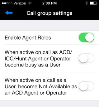 Enable Agent Roles If this option is enabled, you will be presented the option to log in as an Agent when opening Zultys Mobile. By default this option is disabled.
