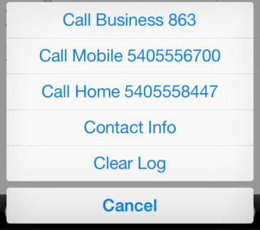 Tap the Options bottom in the top right corner of the screen to see the following options: Call Business - Call this contact s business extension.