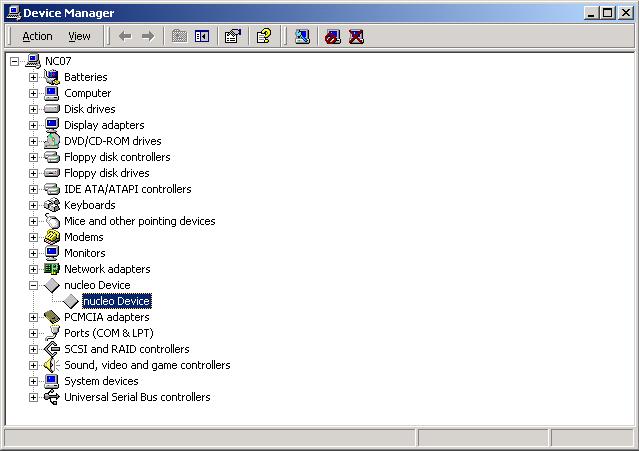 A list of system devices will be shown, see figure 12. Locate nucleo Device and open it by clicking on the to the left of the name.