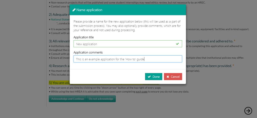 4. Enter an Application title and any comments you