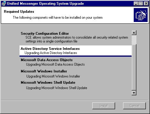 Unified Messenger software installation wizard Figure 3-5. Upgrading System Components screen 3. Click on the Install button. The upgrade runs automatically.