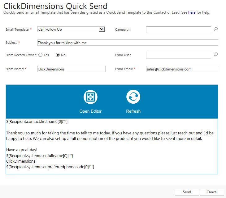 Quick Send Create a Quick Send template from any email