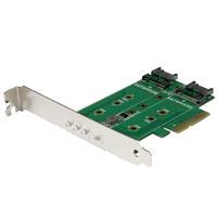 3-Port M.2 SSD (NGFF) Adapter Card - 1 x PCIe (NVMe) M.2, 2 x SATA III M.2 - PCIe 3.0 StarTech ID: PEXM2SAT32N1 This 3-port M.