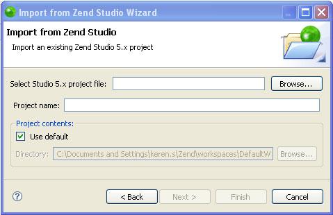 Migrating From Zend Studio 5.X Figure 46 - Zend Studio Import Wizard 2. Click Browse to find your Zend Studio project stored on your file system.