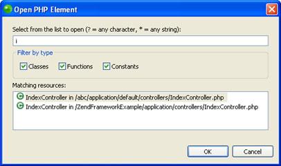 Zend Studio for Eclipse User Guide Opening PHP Elements This procedure describes how to use the Open PHP Element function to navigate to a PHP element (Class, Function or Constant) in an open project.