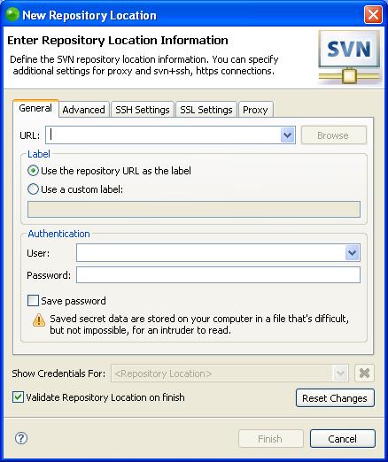 Zend Studio for Eclipse User Guide Figure 67 - New Repository Location dialog 3.