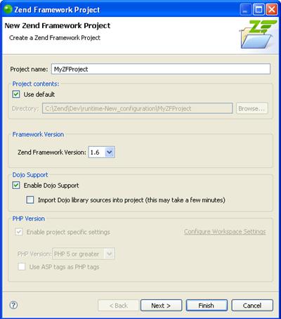 Developing with Zend Framework Figure 76 - New Zend Framework Project 2. Enter the project name. 3. In the Framework Version drop-down list, select the Zend Framework version to use for your project.