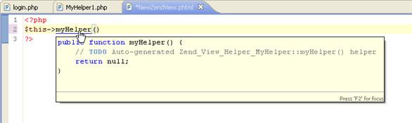 View Helper defined in a View file will take you to the Zend