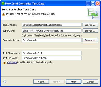 Zend Studio for Eclipse User Guide Creating a Zend Controller Test Case A Zend Controller Test Case is a type of PHPUnit Test Case used for testing Zend Frameworkbased Web applications.