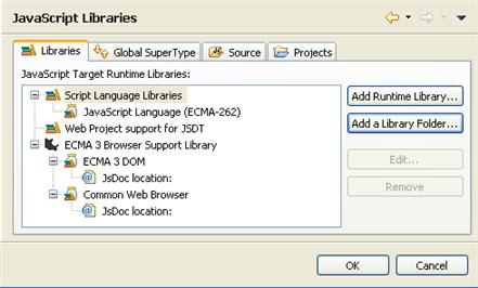 Developing with JavaScript Figure 94 - JavaScript Build Path - Libraries tab To add a buit-in library to the Build Path: 1.