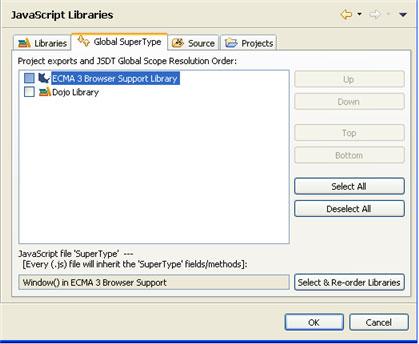 Zend Studio for Eclipse User Guide Global SuperType Tab The project's Global Scope contains all the objects, fields and functions contained in the libraries which have been added to the Build Path.