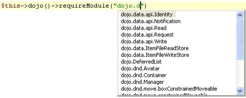 files. One of the methods available from the Dojo view helper is requiremodule, which sets up a require method.