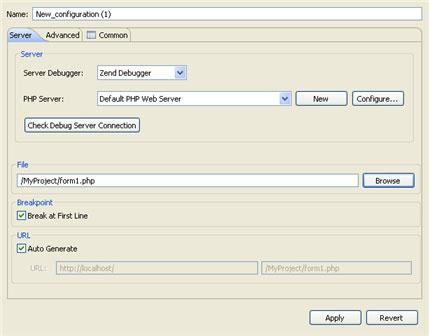 Using the Debugger 2. Double-click the PHP Web Page option to create a new debug configuration. Figure 129 - New Debug Configuration 3. Enter a name for the new configuration. 4.