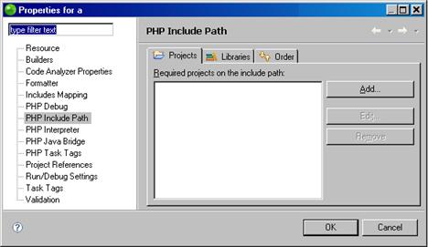 In PHP Explorer view, right-click the project's Include Paths. 2. Select 'Configure Include Paths'.