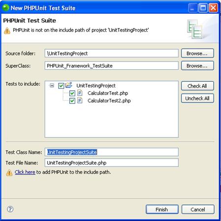 Using PHPUnit Testing Creating a PHPUnit Test Suite This procedure demonstrates how to create a PHPUnit Test Suite for running a number of PHPUnit Test Cases at once.