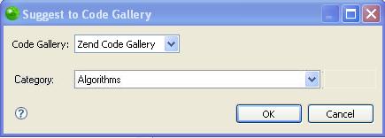 Zend Studio for Eclipse User Guide Figure 169 - Code Gallery Suggestion 4. Select the Code Gallery to which you would like to suggest your snippet from the Code Gallery drop-down list. 5.
