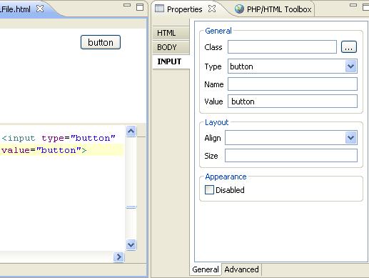 Zend Studio for Eclipse User Guide To configure an HTML object's properties: 1. Place your cursor on the object in either the Design or Source PHP/HTML WYSIWYG Editor panes.