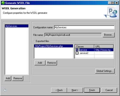 Working with WSDL Figure 197 - New WSDL File dialog 3. Enter a name for the WSDL file creation configuration. 4. Click Browse to select a location where the new WSDL file will be saved.